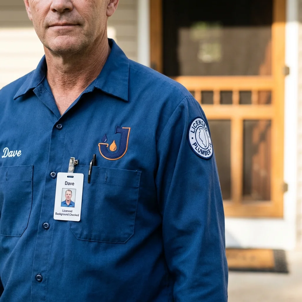 Licensed plumber showing ID badge in Romeoville, IL
