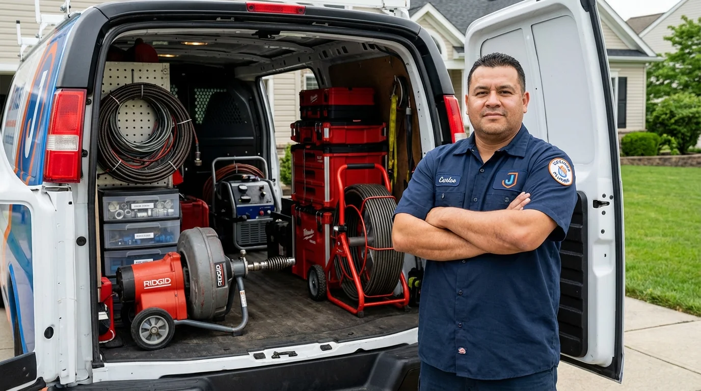 Professional drain cleaning equipment and Johns Plumbing LLC plumber in Romeoville