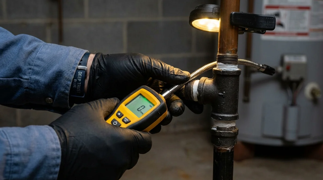 Gas leak detection with electronic sniffer by Johns Plumbing LLC in Romeoville