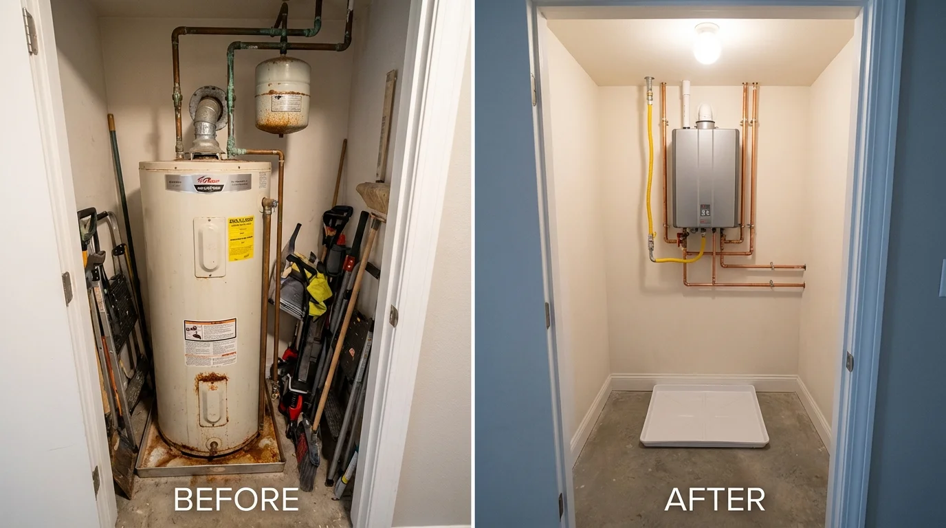 Tank water heater versus wall-mounted tankless unit comparison for Romeoville, IL homeowners